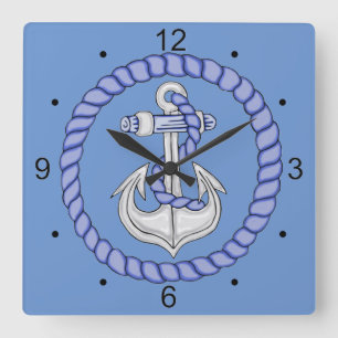 Horloge Carrée Ancre nautique 2 Carré cadenas