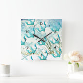 Horloge Carrée Ancres nautiques Plage Océan Plage Côté Côté (Maison)