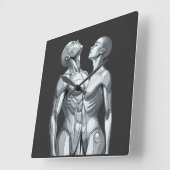 Horloge Carrée Android Union: Cyborg Couple Square Wall Clock (Angle)