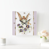 Horloge Carrée Angel Avec Croix Et Fleurs Clematis (Maison)