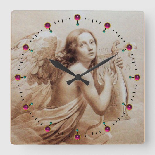 Horloge Carrée ANGEL PLAYING LYRA OVER THE CLOUDS Sepia Brown (Recto)