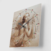 Horloge Carrée ANGEL PLAYING LYRA OVER THE CLOUDS Sepia Brown (Angle)