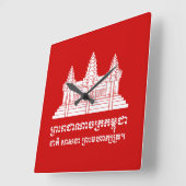 Horloge Carrée Angkor Wat Cambodian / Khmer Flag with Motto (Angle)