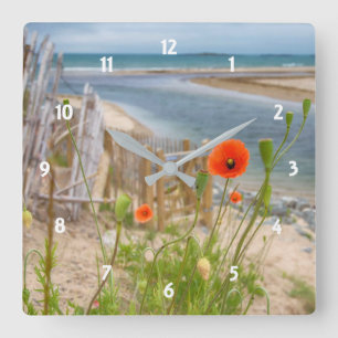 Horloge Carrée Anglesey Wales Vue Pittoresque Plage Et Poppies Sa