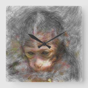 Horloge Carrée animal artistique bébé singe