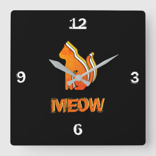 Horloge Carrée Animal de chat, orange et jaune mignon, art de