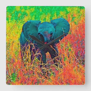 Horloge Carrée AnimalColor_Elephant_002