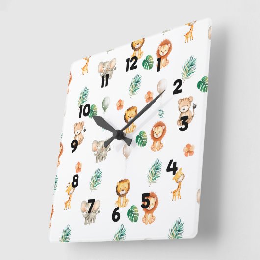Horloge Carrée Animaux Boho Jungle  (Angle)
