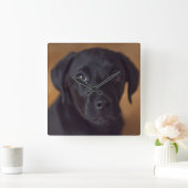 Horloge Carrée Animaux de bébés cutest | Black Labrador Puppy (Maison)