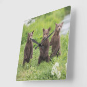 Horloge Carrée Animaux de bébés cutest | Cubes d'ours Brown Kamch (Angle)