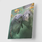 Horloge Carrée Animaux de bébés cutest | Deux Manatees (Angle)