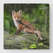 Horloge Carrée Animaux de bébés cutest | Foxy Smile (Recto)