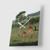 Horloge Carrée Animaux de bébés cutest | Giraffe Calf & Mama (Angle)