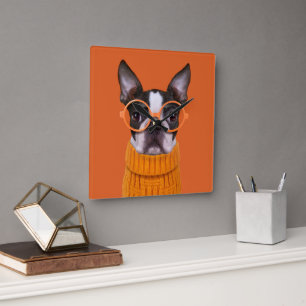 Horloge Carrée Animaux de bébés cutest Orange Boston Terrier