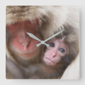 Horloge Carrée Animaux de bébés cutest | Singe des neiges (Recto)