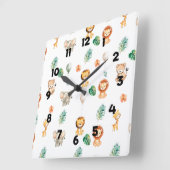 Horloge Carrée Animaux de la jungle Boho (Angle)
