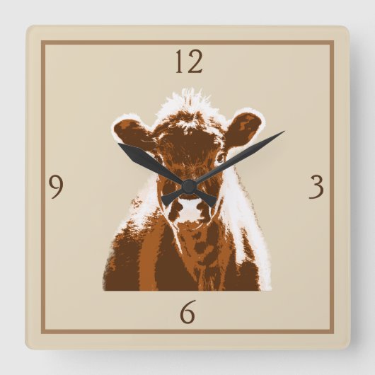 Horloge Carrée Animaux de vache Brown amusants (Recto)