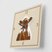 Horloge Carrée Animaux de vache Brown amusants (Angle)