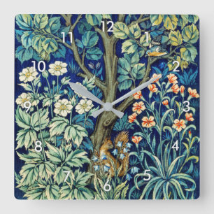 Horloge Carrée Animaux et fleurs, Forêt, William Morris