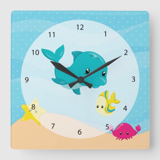 Horloge Carrée Animaux sous-marins (Recto)