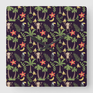 Horloge Carrée Animaux tropicaux singes motifs sans soudure & mac