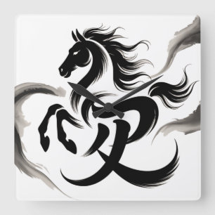 Horloge Carrée Année du cheval 2026