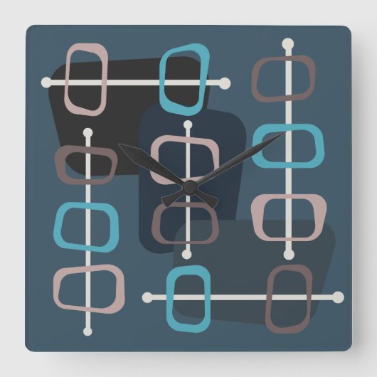 Horloge Carrée Années 1950 Abstrait Art Hollow Rocks Turquoise (Recto)