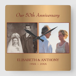 Horloge Carrée Anniversaire d'or photo personnalisée
