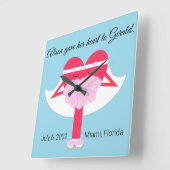 Horloge Carrée Anniversaire du mariage du coeur (Angle)