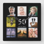 Horloge Carrée Anniversaire noir photo collage mec (Recto)