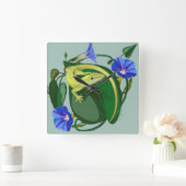 Horloge Carrée Anolis vert avec Ipomée (Maison)