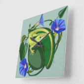 Horloge Carrée Anolis vert avec Ipomée (Angle)