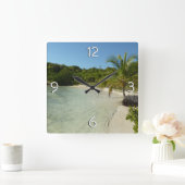 Horloge Carrée Antiguan Beach Beautiful Tropical Landscape (Maison)