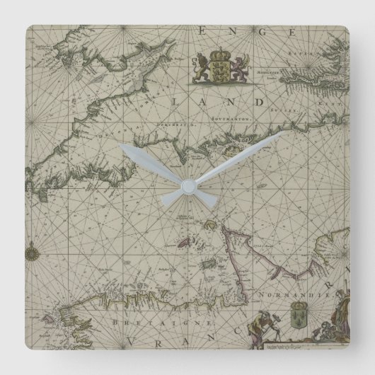 Horloge Carrée Antique Map of Channel, 1666 (Recto)