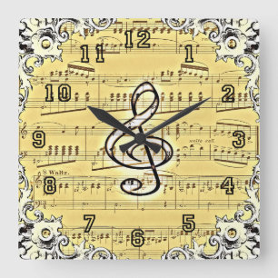 Horloge Carrée Antique Musique Treble Clef Design Vintage