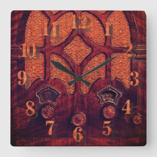 Horloge Carrée Antique radio bois élégant art déco cathédrale