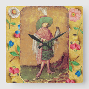 Horloge Carrée Antique Tarots German Court Cards/Squire of Falcon