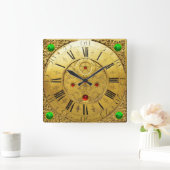 Horloge Carrée Antique Time, Shamrocks, Ruby Gemstones, Gold Yell (Maison)