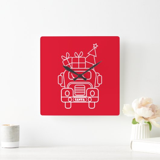 Horloge Carrée Aperçu camion de Noël Père Noël voiture vue avant (Maison)