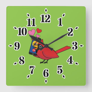Horloge Carrée Appels d'accouplement Cardinal Bird Love