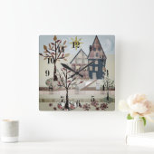 Horloge Carrée Applique, maisons, village (Maison)