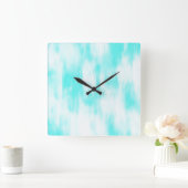 Horloge Carrée Aqua Turquoise Blanc Abstrait (Maison)