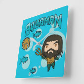 Horloge Carrée Aquaman | Chibi Aquaman Graphisme sous-marin (Angle)