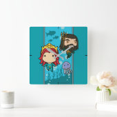 Horloge Carrée Aquaman | Chibi Mera & Aquaman Graphisme sous-mari (Maison)