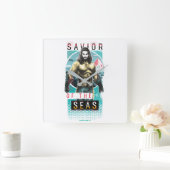 Horloge Carrée Aquaman | "Sauveur Des Mers" Graphique Moderniste (Maison)