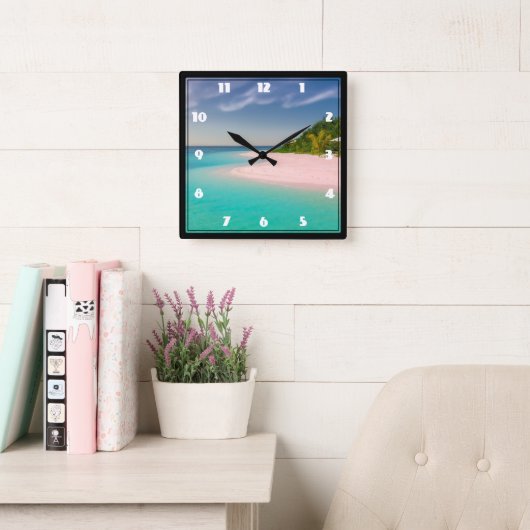 Horloge Carrée Aquamarine Ocean Tropical Beach Scenic (Salle de lecture)