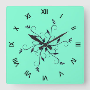 Horloge Carrée Aquamarine solide avec chiffres romains