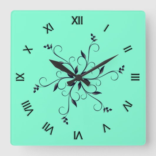 Horloge Carrée Aquamarine solide avec chiffres romains (Recto)