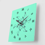 Horloge Carrée Aquamarine solide avec chiffres romains (Angle)