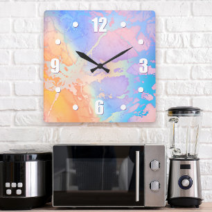 Horloge Carrée Aquarelle Abstraite moderne turquoise violet ombre